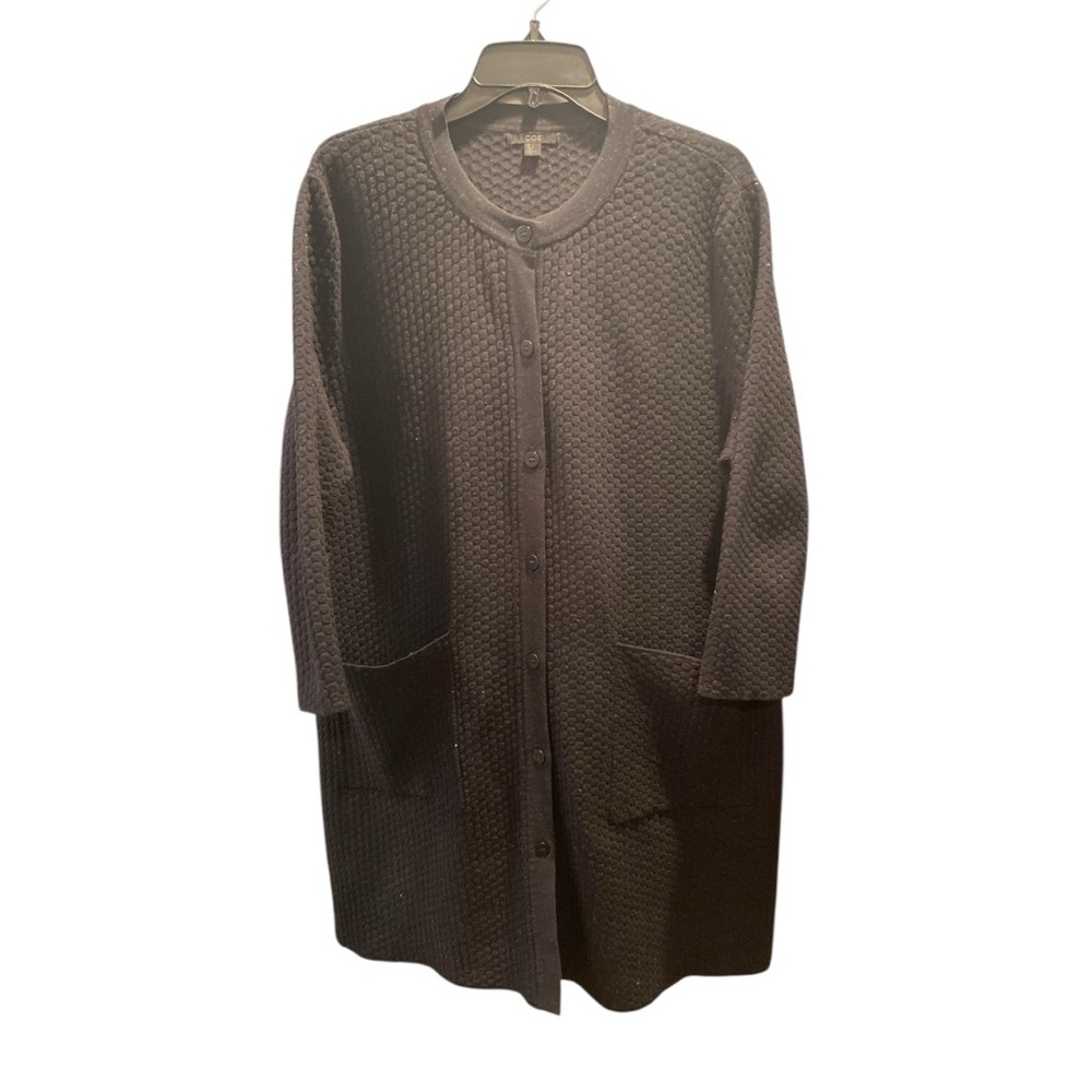 COS Black Long Waffle Texture Buttoned A-Line Cardigan Size Large